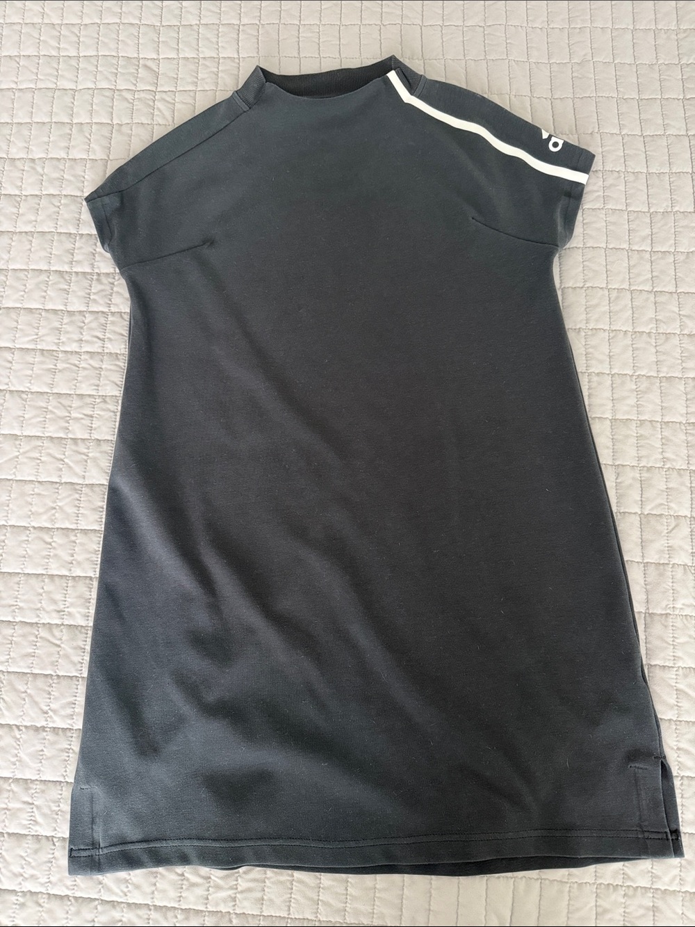 Adidas Black Short Mock neck Shift Dress with White Shoulder Adidas Stripes